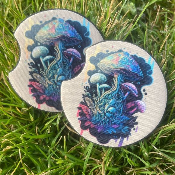 Trippy Mushroom 🍄 Car Coaster Set | Mushroom Decor | Mushroom Art - Picture 8 of 12
